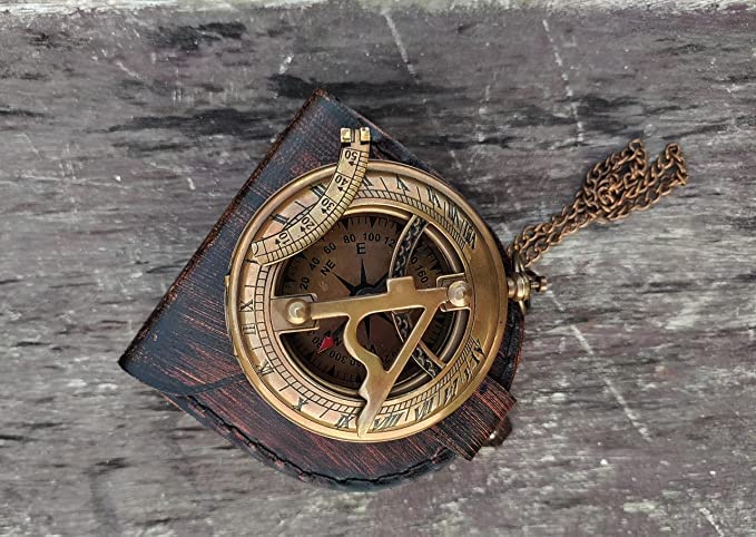 Brújula de Sol de Latón con Estuche de Cuero miniatura 2