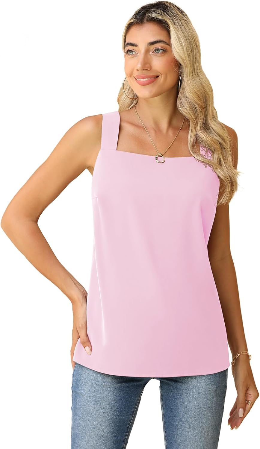 QUEZHU Blouse Tank Tops for Women Casual Summer Square Neck Chiffon Blouse Loose Flowy Sleeveless Tunic Shirts - Image 4