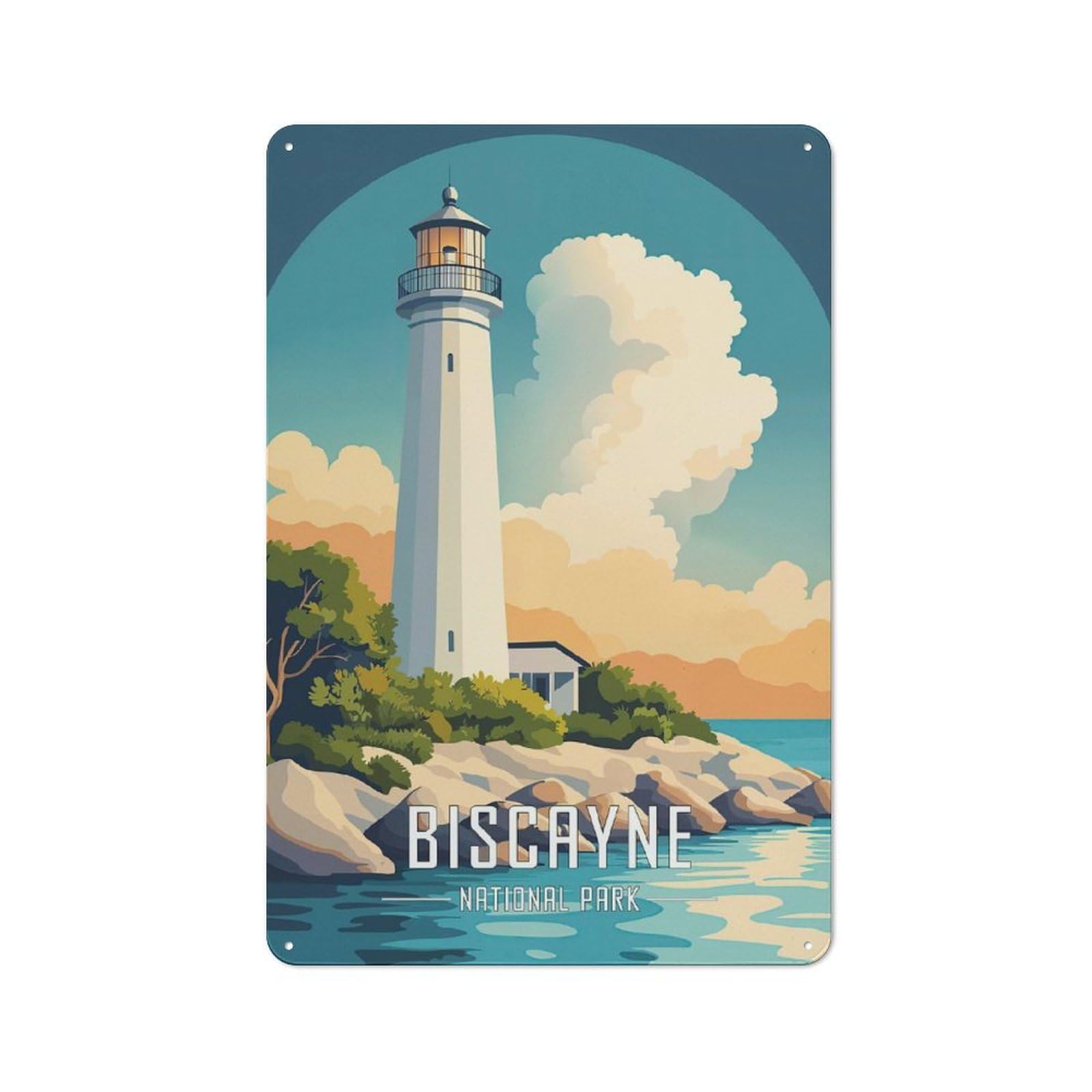 Junmoney Biscayne National Park Lighthouse Retro Metal Wall Sign 30X20cm For Garage Or Workshop, For Kitchen, Dining Room And Home Bar Wall Decor