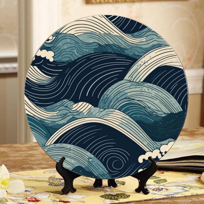 Amazon.com: DNOVING Japanese Blue and White Waves Ceramic Art
