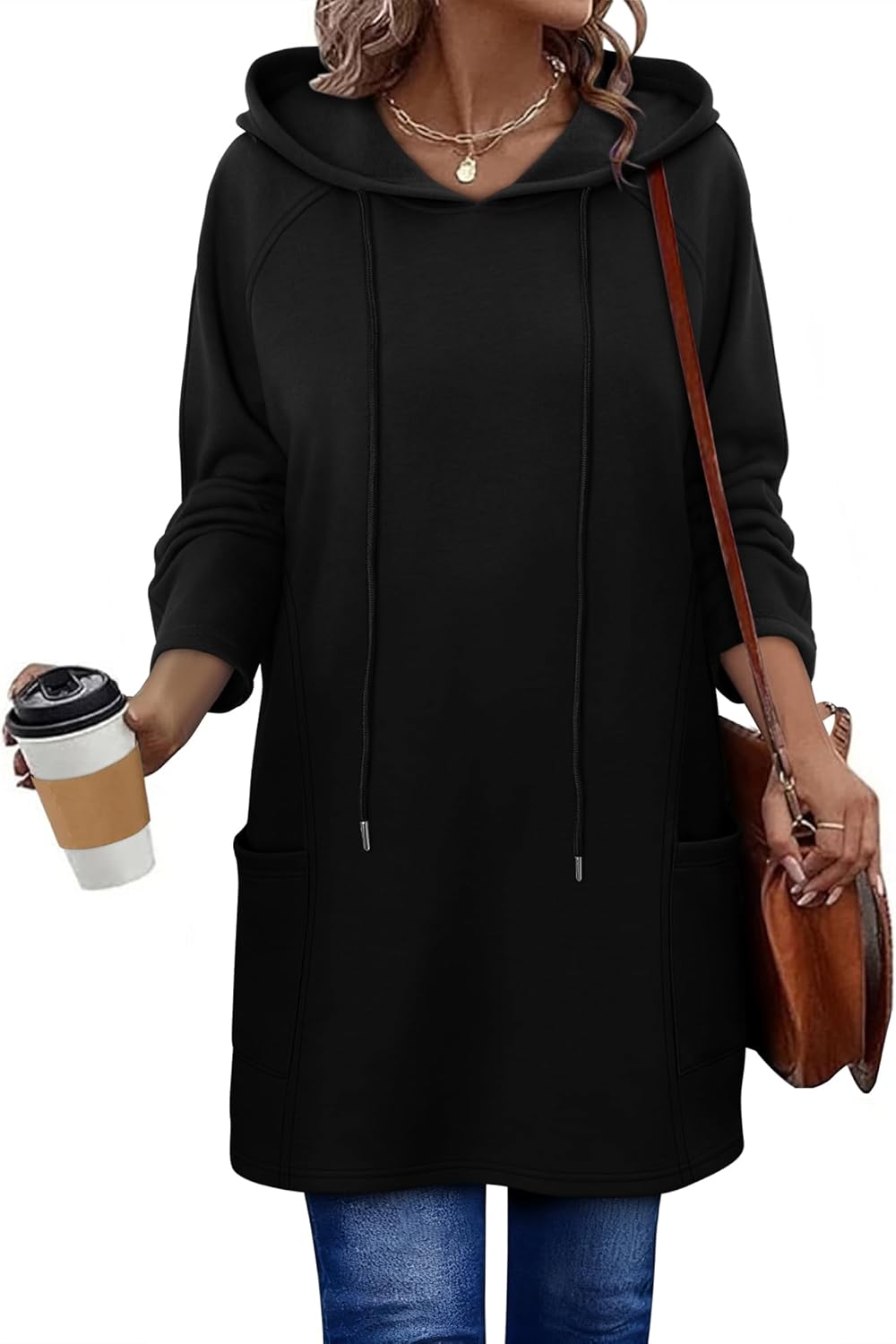 KISSMODA Women Hoodies Dress Long Sweatshirts Dress Raglan Sleeves Oversized Sweatshirts with Pocket 2025 Fall Winter Trendy