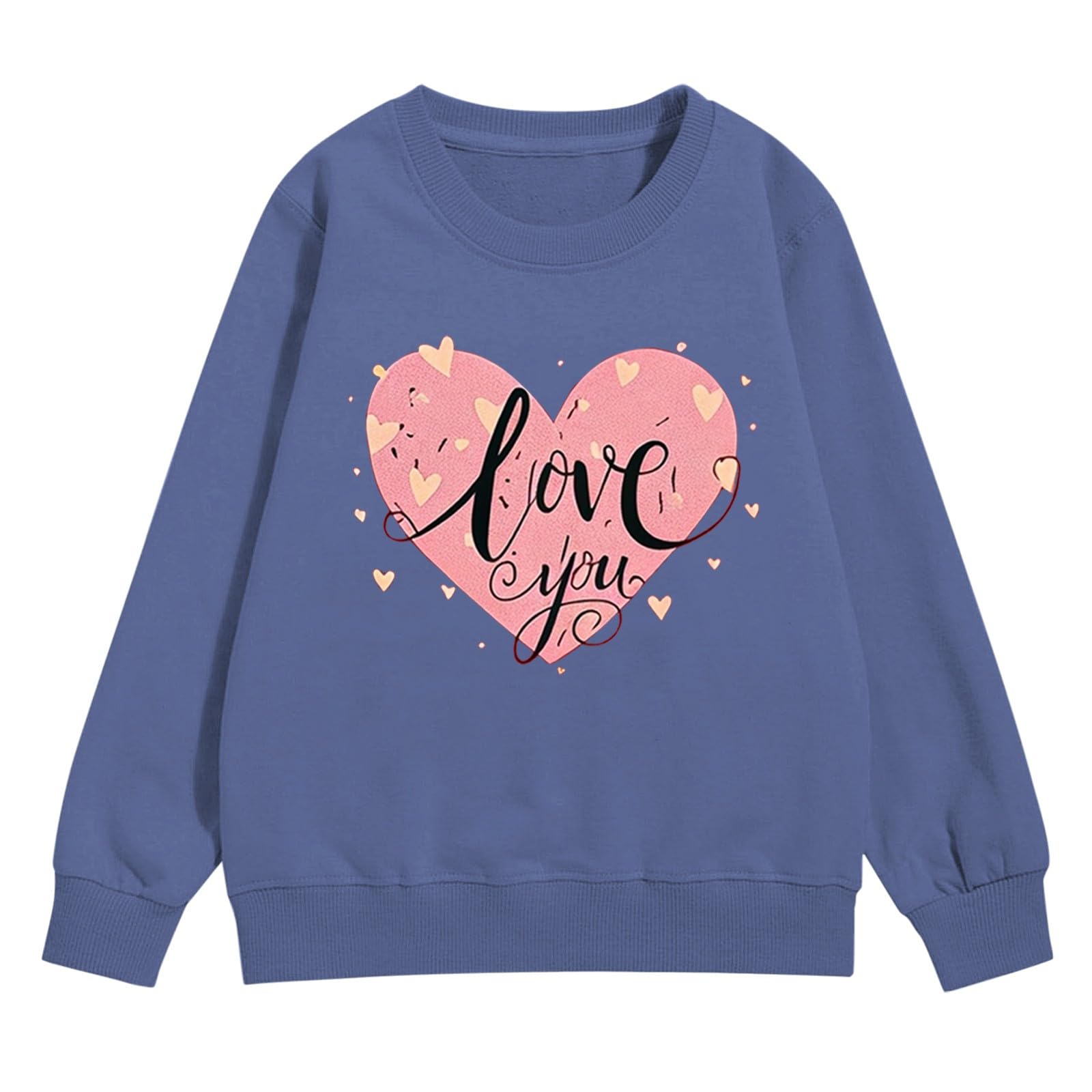 Girls Heart Print Crew Neck Sweatshirt Long Sleeve Soft Comfortable Oversized Pullover Jumper Kids Ribbed Cuffs Spring Autumn Fall Casual Daily Wear