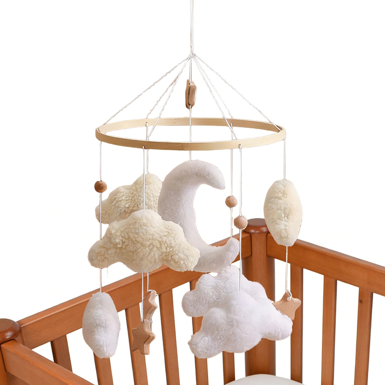 Nursery Mobile - Rotating Soothing Aesthetic - Cloud Crib Mobile Bell Decor - for Bedroom Living Room Wall Window Home Boys Girls Prechoolers Young Child