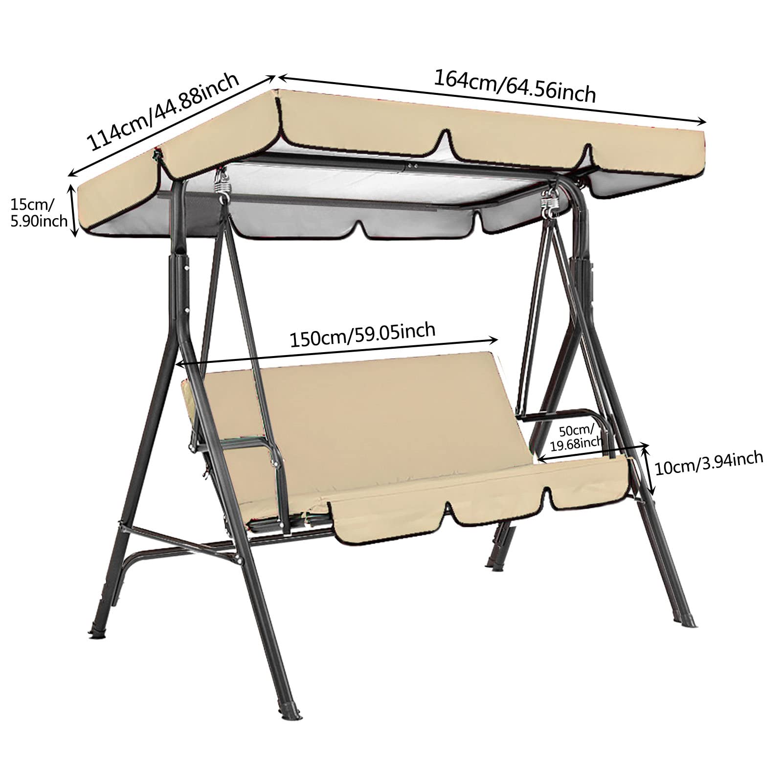 Baldacchino di ricambio per dondolo da giardino a 3 posti, resistente alle intemperie, set di copertura e cuscini per mobili da giardino