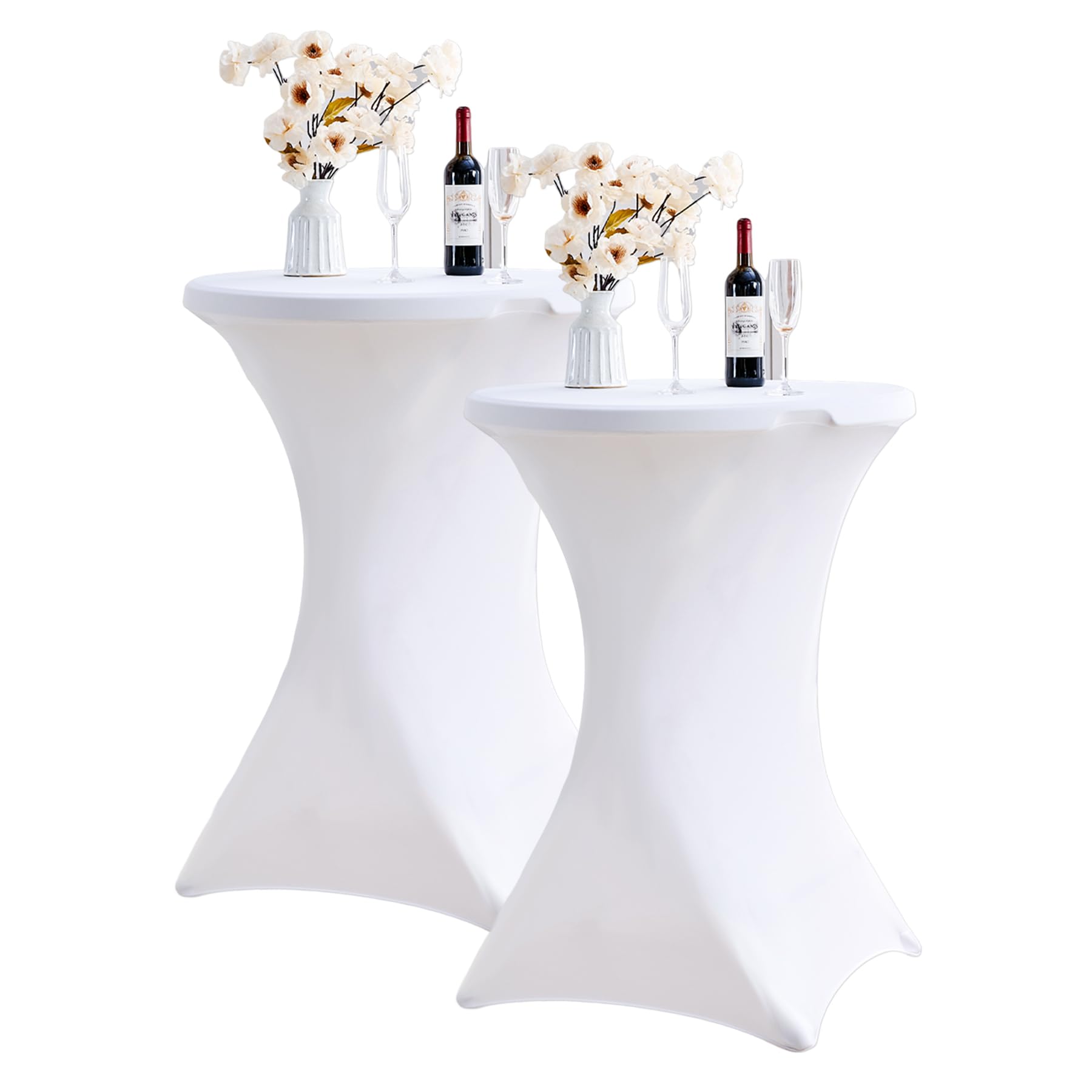2 Pack White Highboy Spandex Cocktail Tablecloth 32x43 Inch, Wrinkle Free Fitted Stretch Round Cocktail Tablecloths,High Top Spandex Cocktail Table