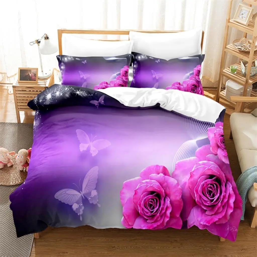 LMMSMGS Super King Size Duvet Cover Rose Bedding for Kids Aldult with Zipper Closure Soft Hypoallergenic Microfiber Duvet Cover 102.3"x 86.6" + 2 Pillowcases 19.7"x 29.5"