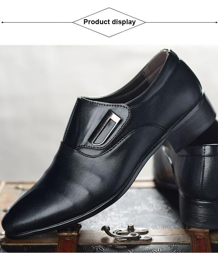 Mokcoliy]【Business Oxford Shoes Men's Pointed Toe Dress Shoes with Breathable PU Upper, Formal Office Shoes for Business Trips, Non-Slip Comfortable Footwear for Weddings & Casual Events Brown3