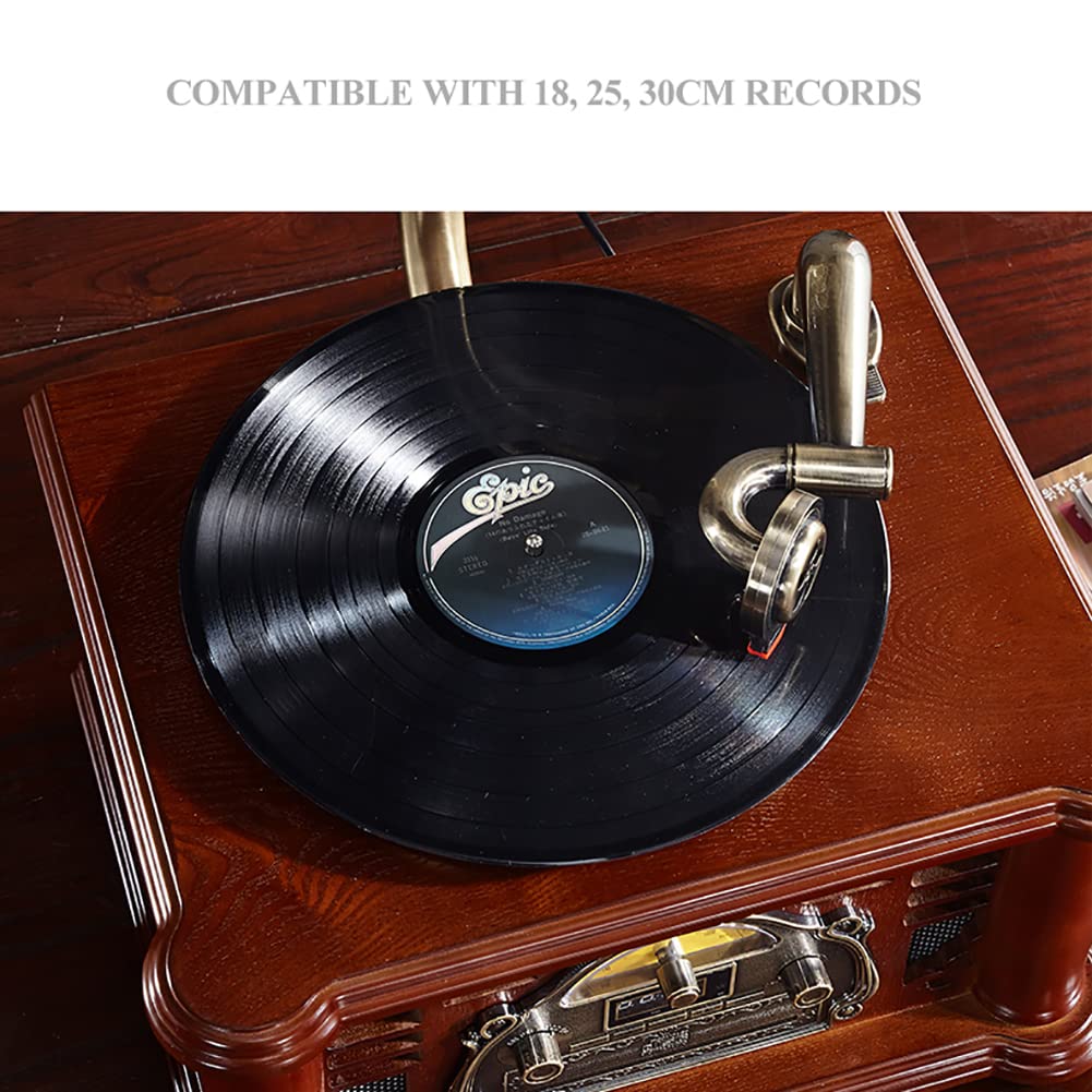 Gramofon Gramofon z napędem paskowym Retro z bezprzewodowym głośnikiem Bluetooth Miedziany róg Wbudowany niezależny subwoofer Wejście Aux/USB/FM 3,5 mm, wspaniały prezent kolekcjonerski dla rodziny i