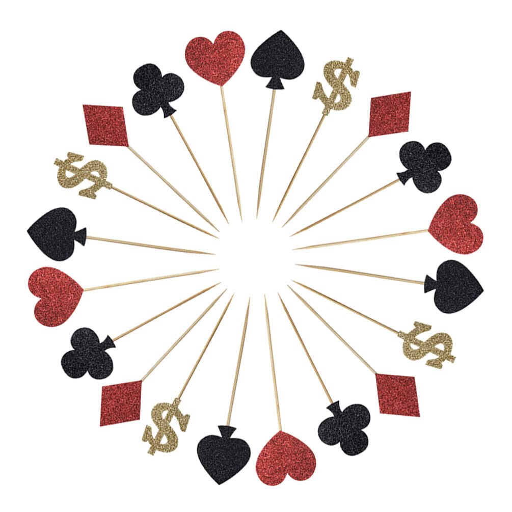 Casino Cake Toppers 27Pcs Glitter Casino Theme Cake Toppers Poker Theme Cupcake Toppers Las Vegas Cake Decorations Playing Card Toothpicks Food Picks Poker Themed Cake Topper