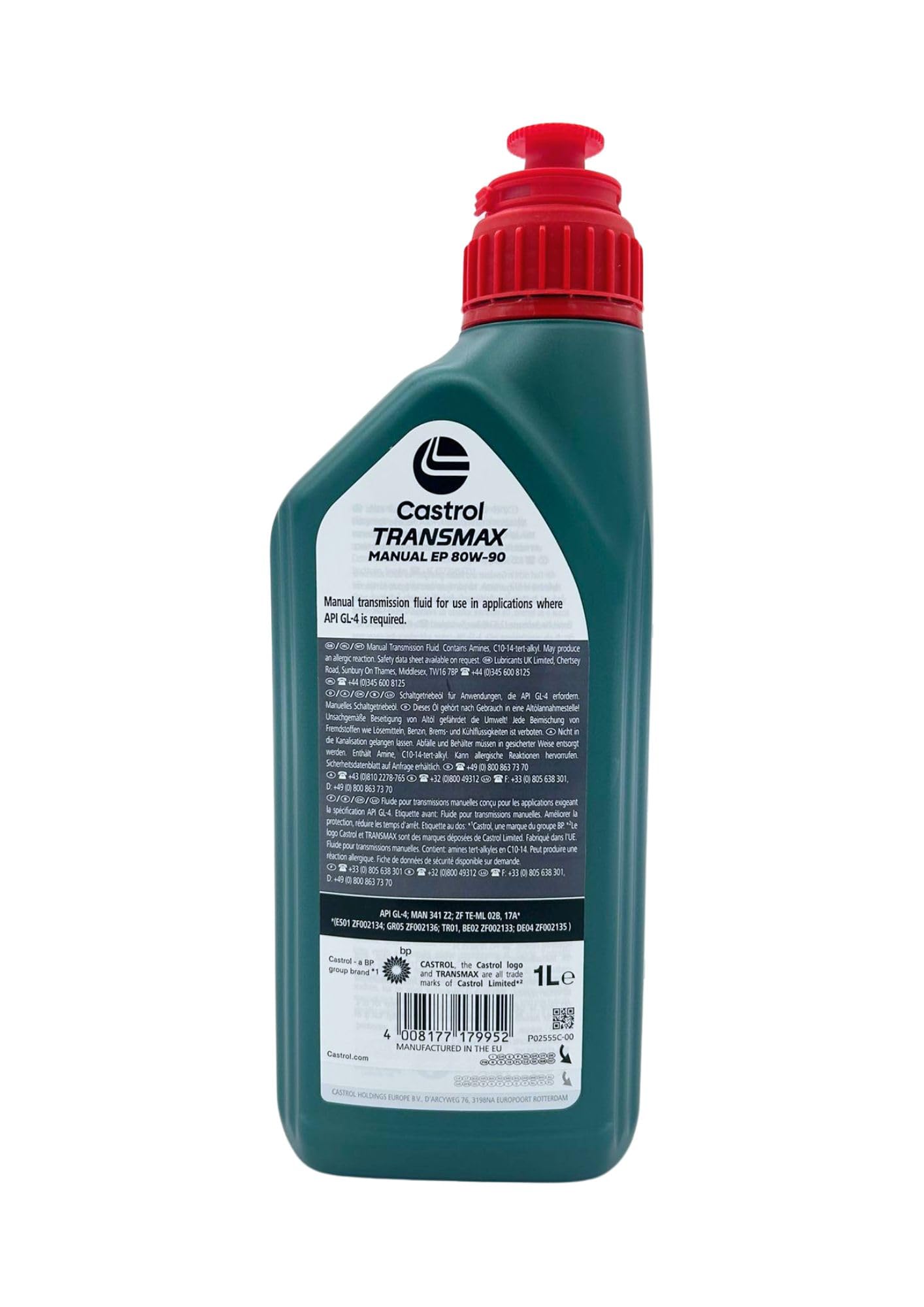 LUBRIALPHA - Olio Cambio Trasmissione Manuale | Castrol Transmax EP 80W-90 | Stabilità Termica | Antiusura e Carichi Elevati | 2x1L Confezione con Portachiavi Cavatappi