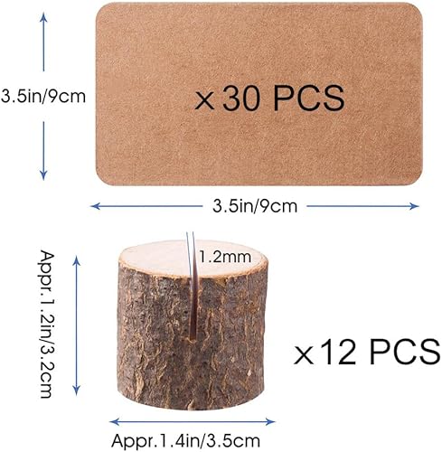 Miniatura 2 de 12 mini tarjeteros de madera de primera calidad y 30 tarjetas de mesa de papel de estraza, soportes rústicos para números de mesa, soporte para