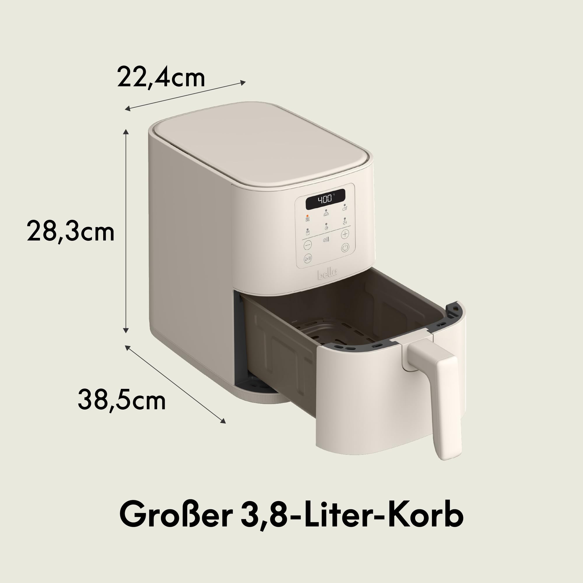 bella Slim 3,8-L-Heißluftfritteuse, Fits-anywhere™, EverGood™ Keramik-Antihaftbeschichtung, 6 Garprogramme, einstellbare Temperatur… – Ansicht 2