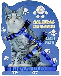 Coleira Peitoral Gato Pet Guia Com Regulagem Confortável (Azul)
