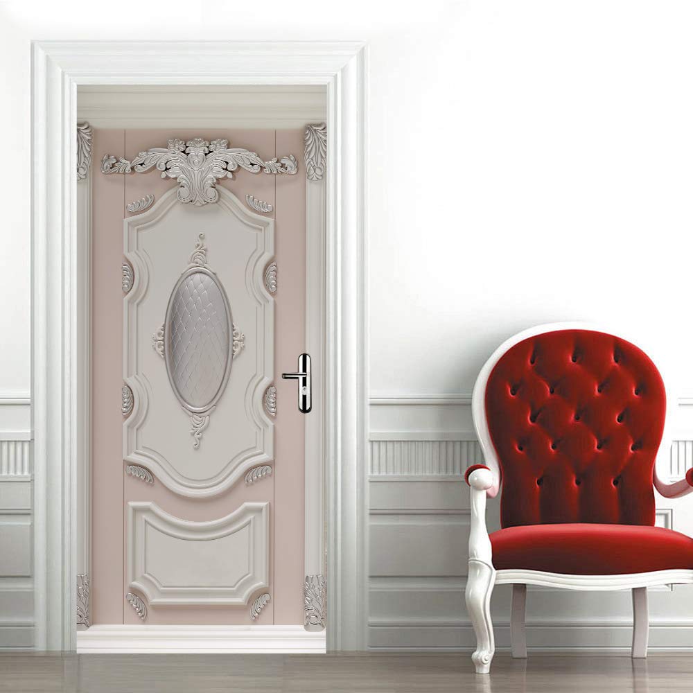 Sticker mural porte 3D blanc 73x205 cm en vinyle auto-adhésif pour decoration de chambre