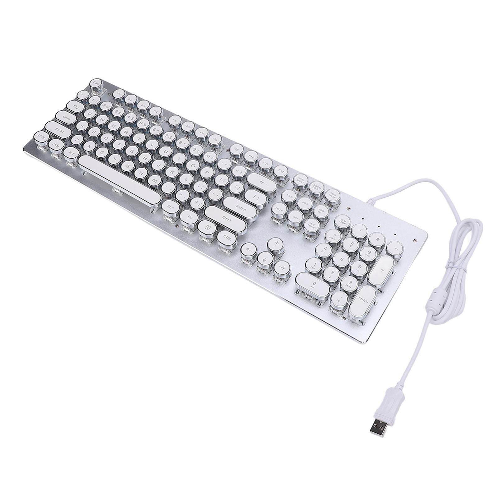Mechaniczna Klawiatura do Gier, 104 Klawisze RGB Tęczowe Podświetlenie z Niebieskim Przełącznikiem Stopniowana Klawiatura dla 7 8 10 XP OS X PC (WHITE)