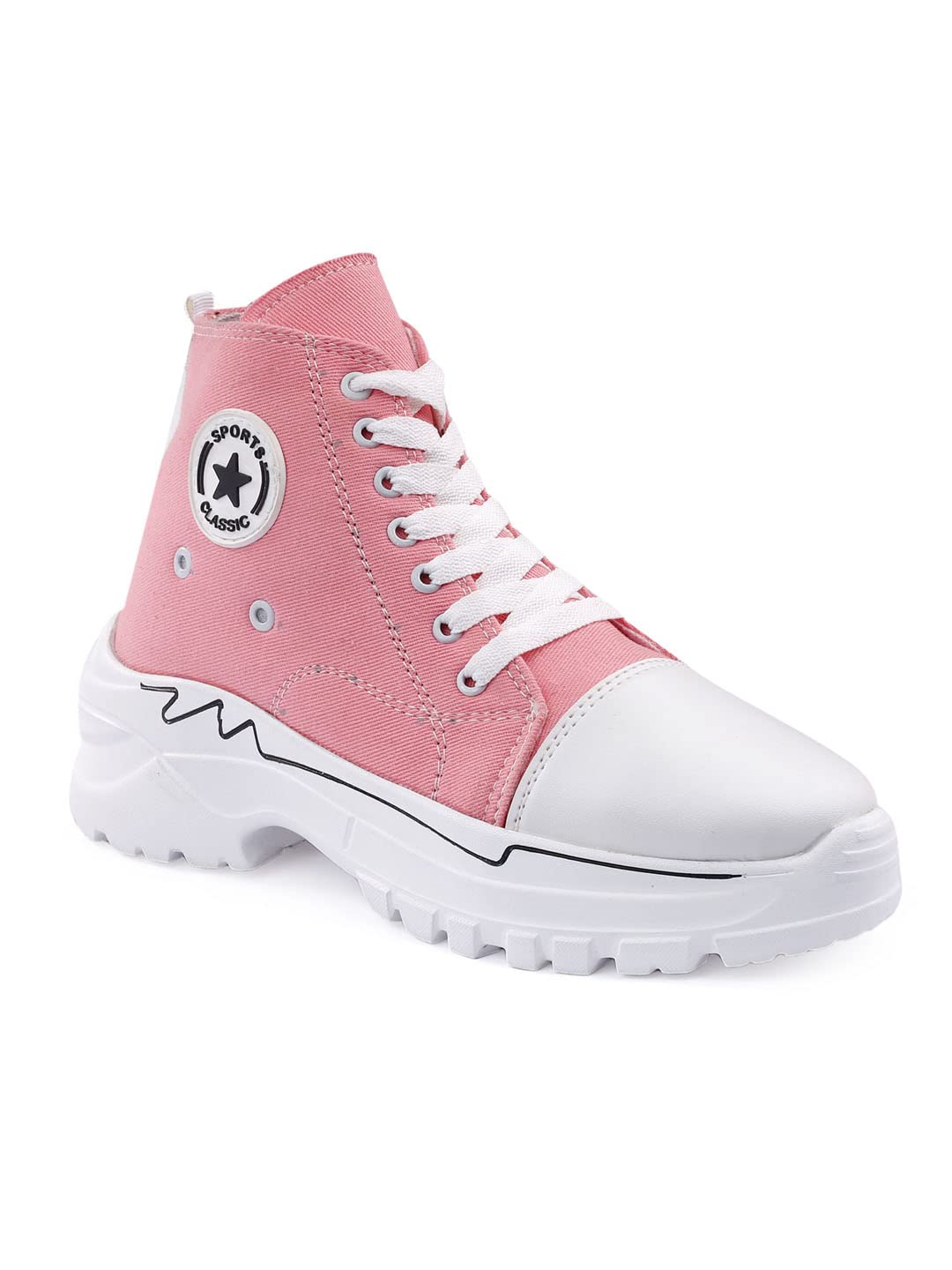 BOOTCO Women Shoes for Girls High Ankle Canvas Boots for Ladies Heel Sneakers Pink (B0BRG6N1HT) Amazon Price History, Amazon Price Tracker