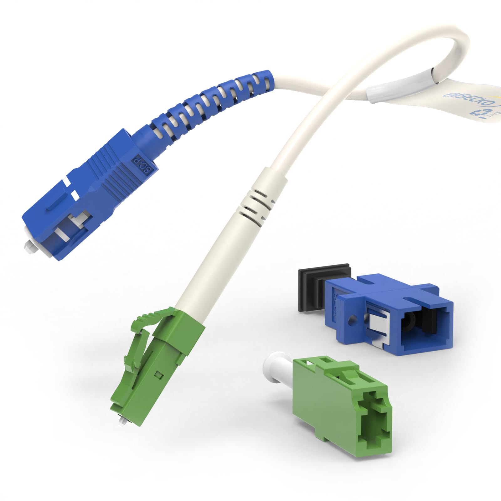 Câble Fibre Optique LC-SC 22cm OS2 Singlemode EMSECKO - Simplex 3.0mm - Adaptateur Inclus - Pour FTTH/Réseaux