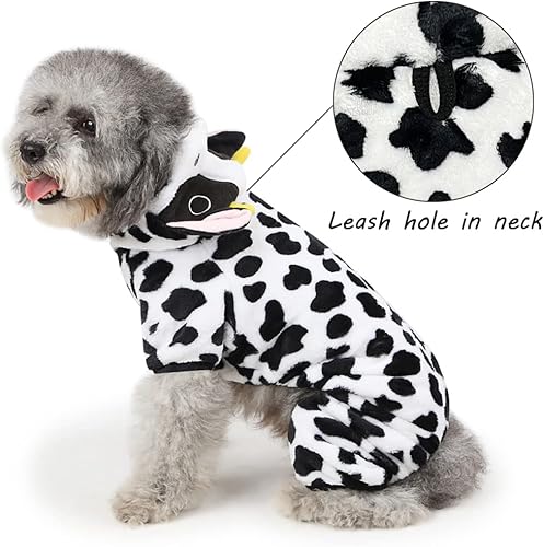 Miniatura 4 de Disfraz de perro de vaca  Divertido disfraz de perro de Halloween, trajes cálidos de invierno para perros pequeños y medianos, adorable pijama de 4