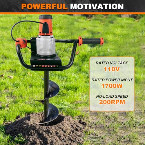 1700W Electric Post-Hole Digger with 4"+ 6"+8" Auger Bit - Your Earth Auger Drill for Quick Post Hole Digging, Tree Planting & More