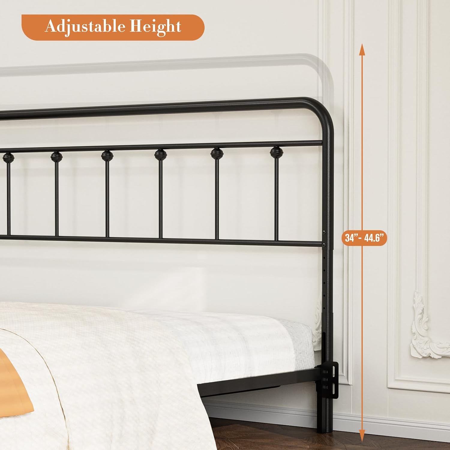 Metal California King Headboard Only, Adjustable Height, Steel Cal King Headboard with Bed Frame Brackets Adapter, Farmhouse Victorian Style, Easy Assembly, Black