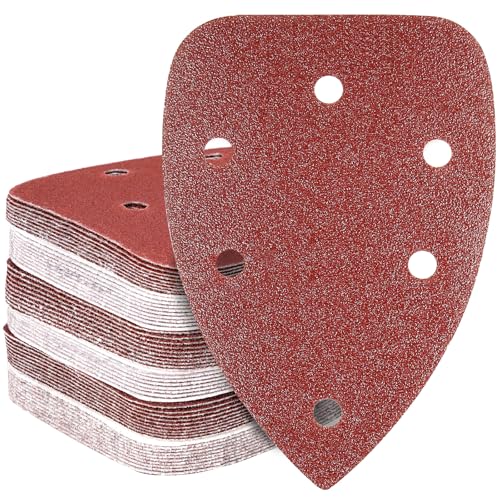 HYCHIKA Lot de 60 Feuilles de Papier Abrasif, 6 trous, grain 60/80/100/120/180/240, Compatible avec la Ponceuse Delta HYCHIKA 140W (Numéro de modèle TX104)