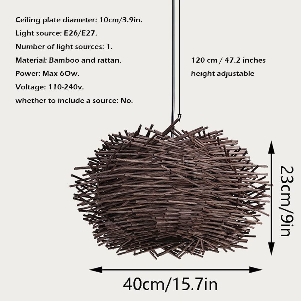 Lámpara Colgante De Mimbre De Bambú Pantalla De Lámpara De Ratán del Sudeste Asiático Candelabro De Nido De Pájaro De Ratán Lámpara Creativa De Nido De Pájaro Lámpara De Ratán Antigua Lámpara