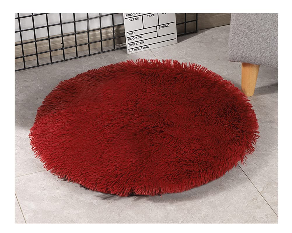 DAIHAN Soft & Warm Dog mats, Kennel mats, Winter Warm Fluffy Pet Blankets litter mats Cat mats Round Plush Mattress Cushion Pad Sleeping Bed Mat for Crate Red 80cm