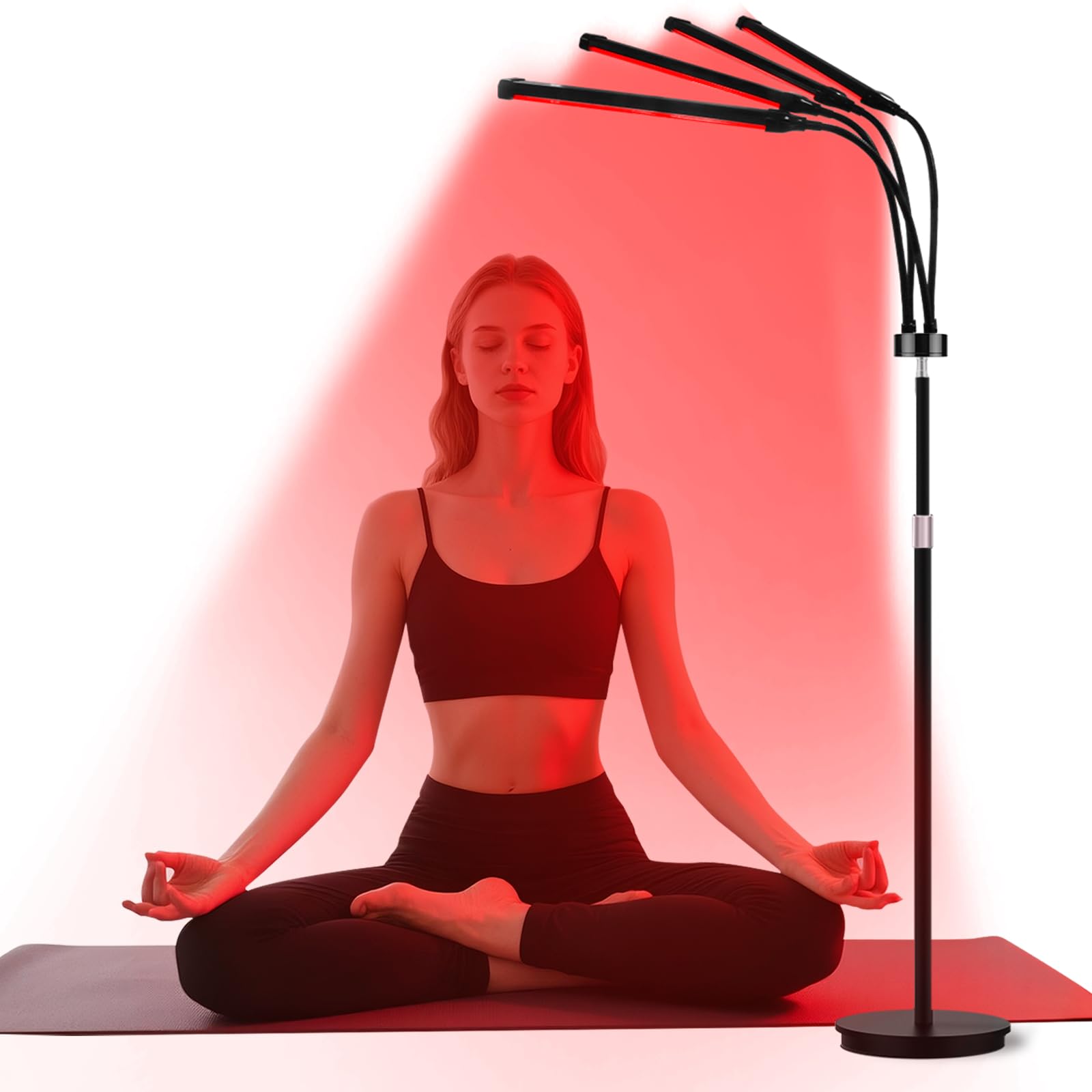 Floor Red Light Lamp, 180LEDs 660nm&850nm&940nm Infrared Lamp, 5 Brightness & Adjustable Height & Adjustable Gooseneck & 10/20/30Mins Timer, Red Lights for Home/Office Use