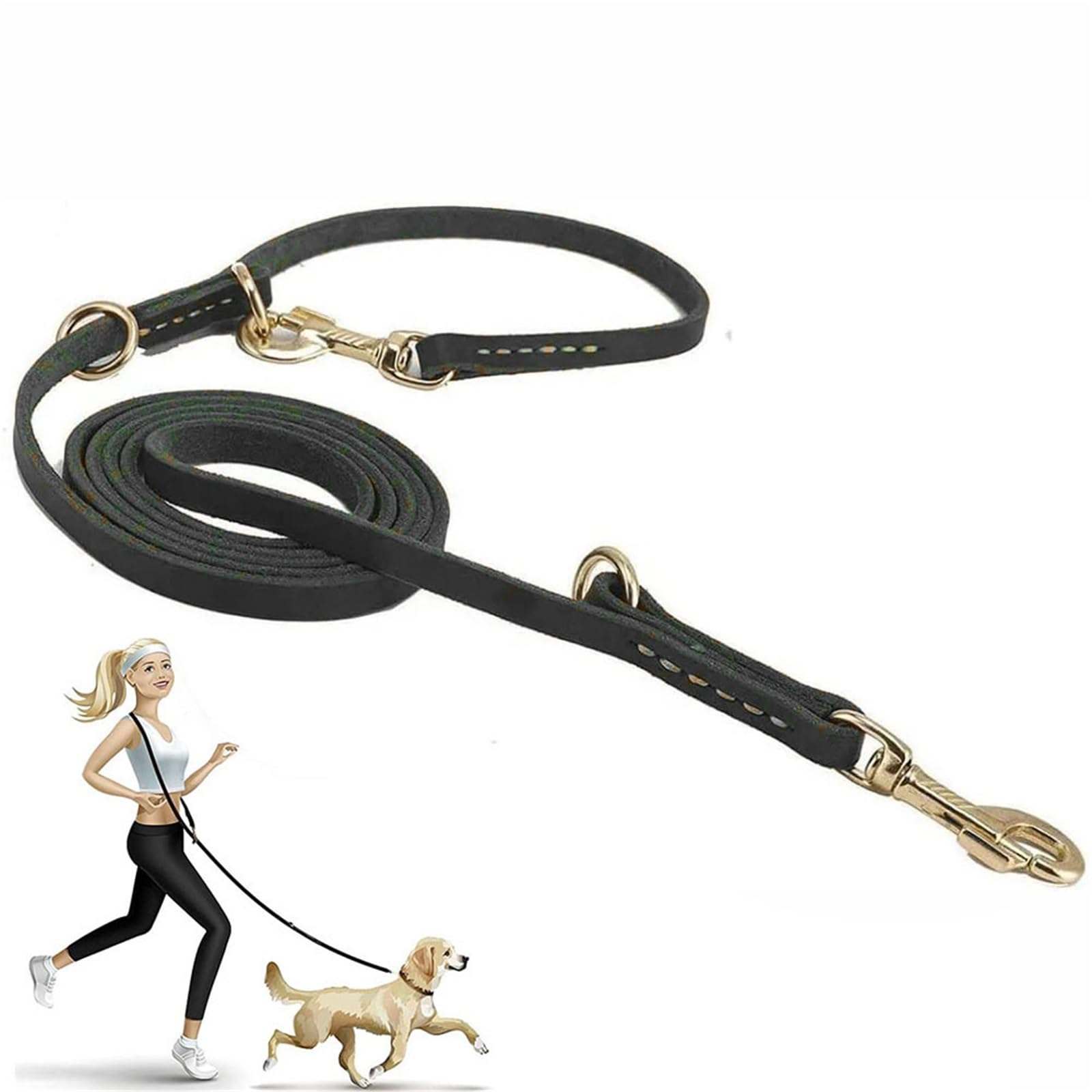 Ceinture de Traction pour Chien Ceinture de Service réglable en Cuir PU for Chien, Multifonction, 7 utilisations(Black)