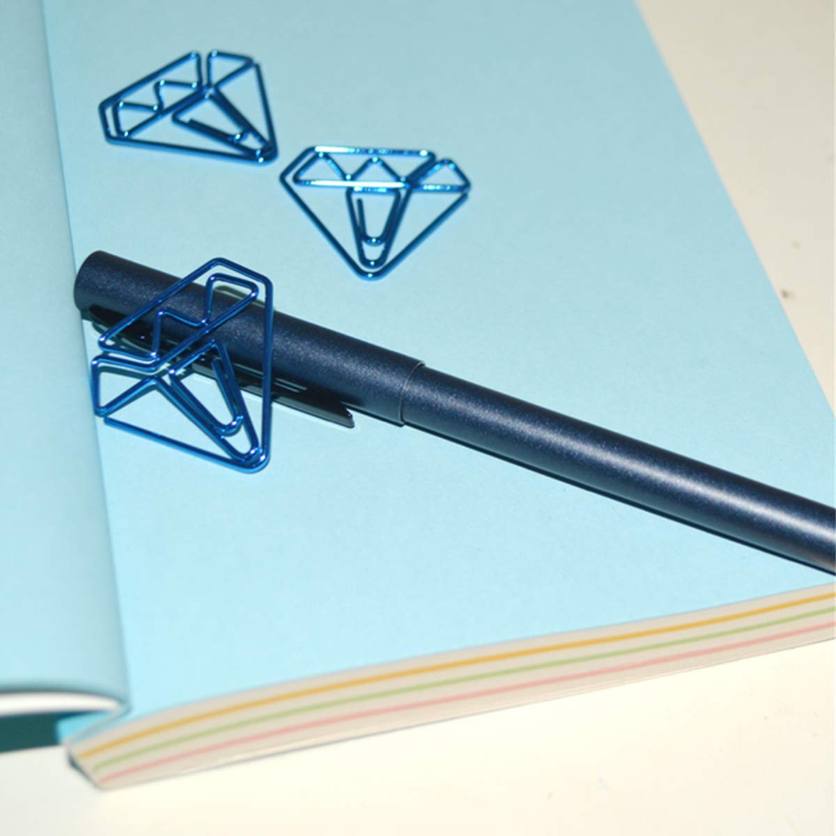 Papierklammer, rutschfeste Papierklammern, Niedliche Büroklammern in Form eines blauen Edelsteins for Bürobedarf, Hochzeit, Frauen, Mädchen, Studenten(16)