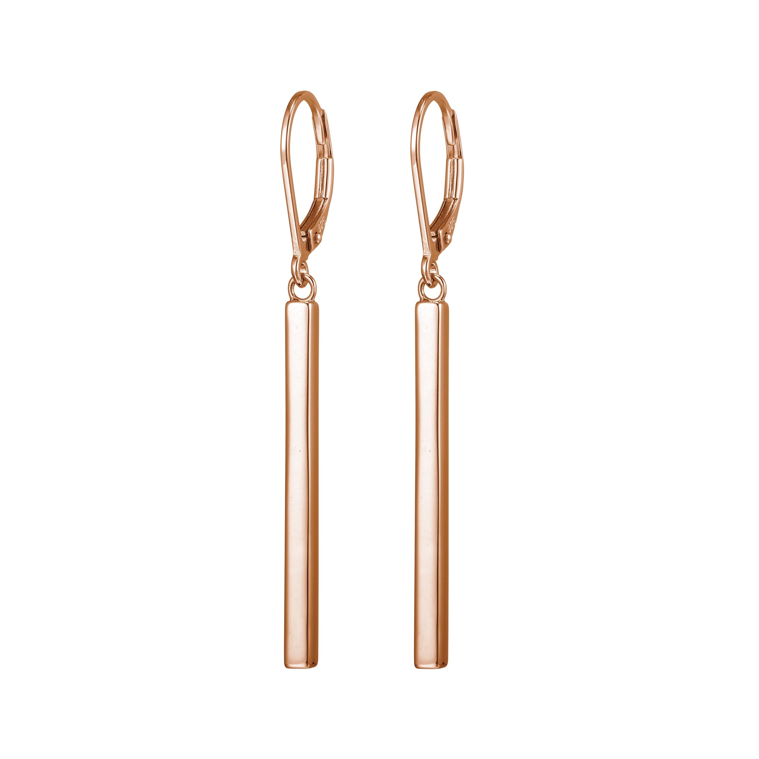 18K Yellow Gold or 14K Rose Gold Over Sterling Silver Bar Drop Earrings
