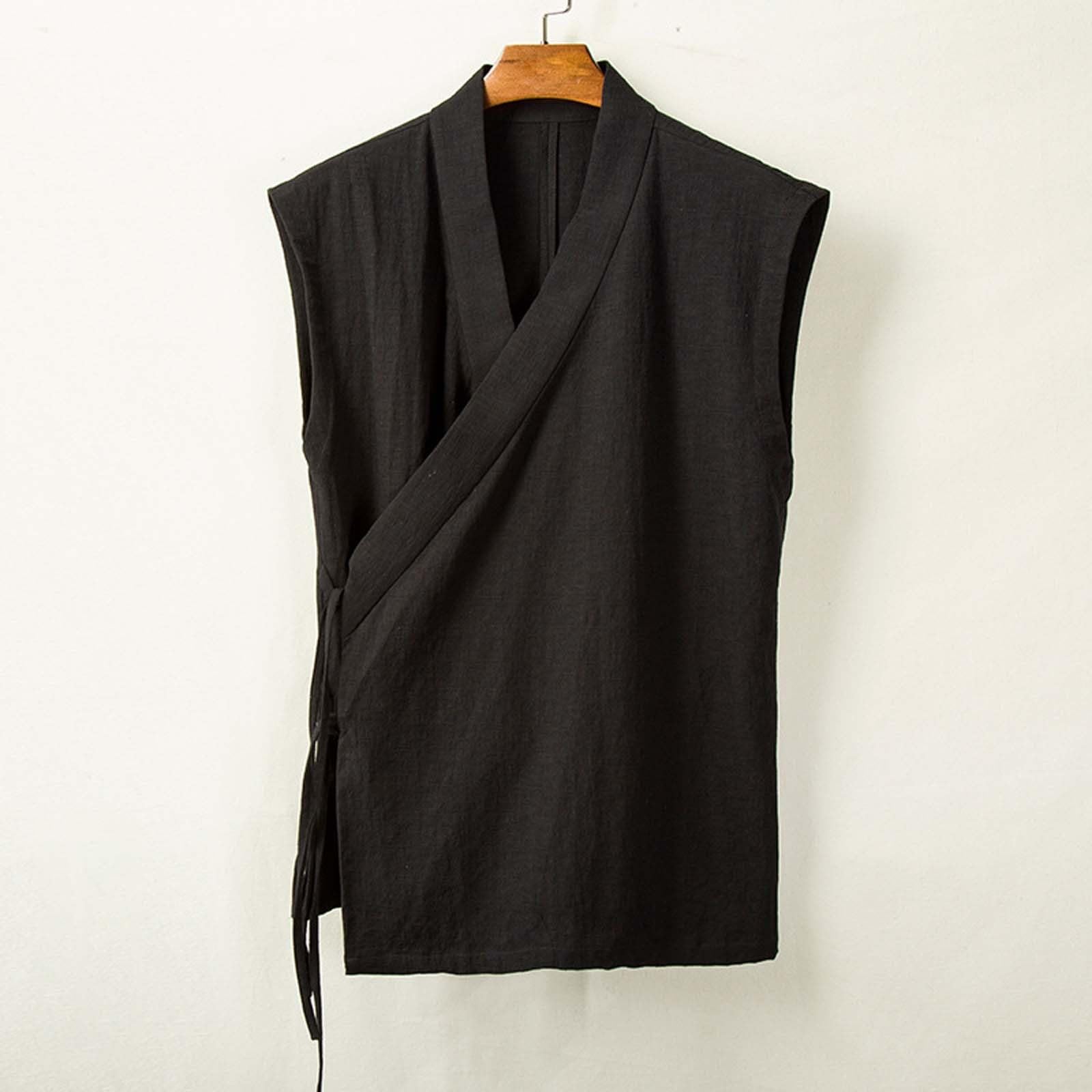 Vêtement Traditionnel Chinois Hanfu Gilet Hommes Lin Coton Haut sans Manches Hommes Tang Costume Kimono Cardigan Hommes Haut Fendu