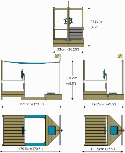 TP Toys Ahoy - Barco de Juego de Madera | arenero | 2 Modos de Juego | para niños de 2 años en adelante | Juguete de Madera para jardín y Exterior | con Cubierta de Sombra | Almacenamiento Oculto de - 9