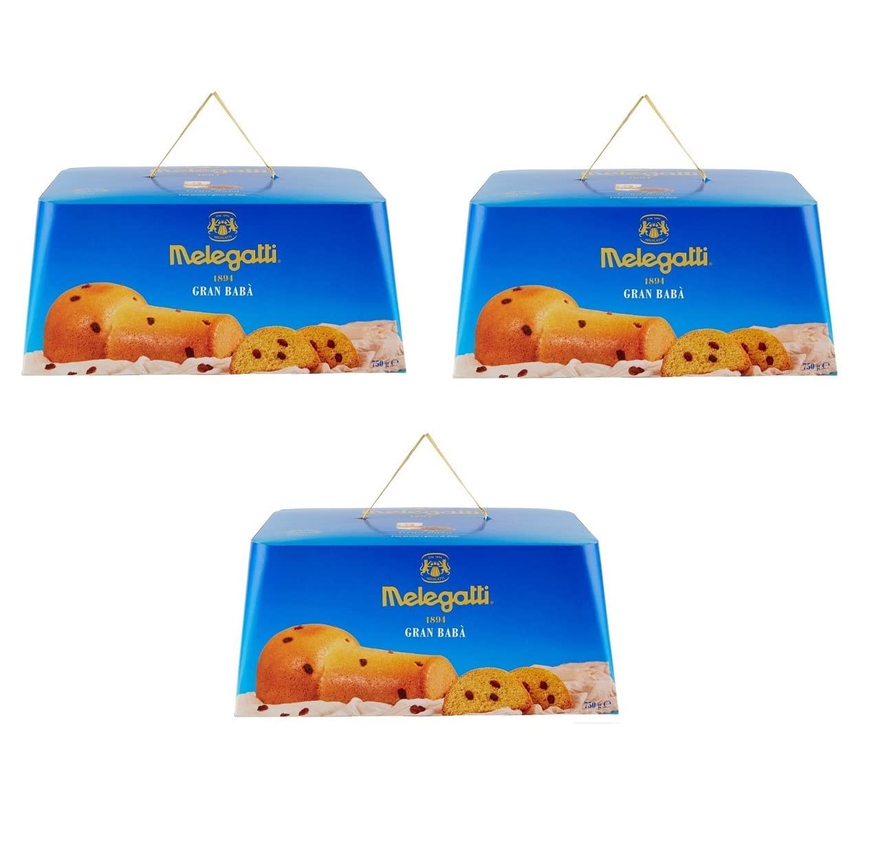 3x Melegatti Gran Babà Weihnachtskuchen mit Rosinen und in Rum eingeweicht 750g