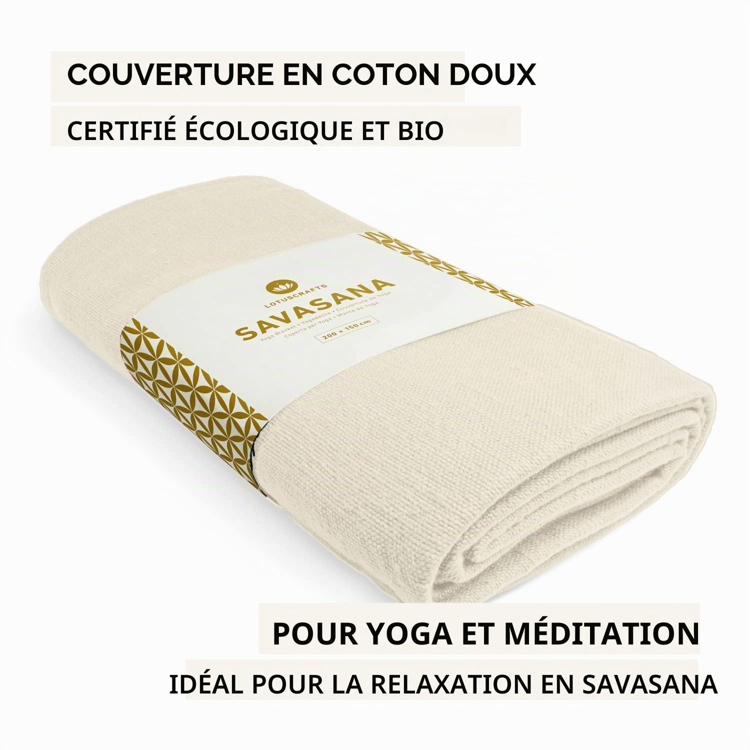 Lotuscrafts Couverture de Yoga en Coton Bio, résistance & Durable, Couverture de médiation, Yoga Blanket, 200 x 150 cm