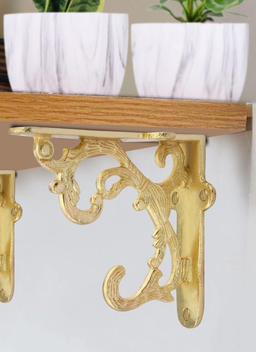 Gold Floating Shelf Brackets - Heavy Duty Corner Braces -6 Gold Floating Shelf Brackets - Heavy Duty Corner Braces -6