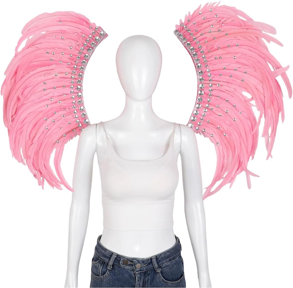 Feather Wing Costume Backpiece – Handmade Festival Accessory for Parade, Carnival, Party, Cosplay or Stage Performance (Red)