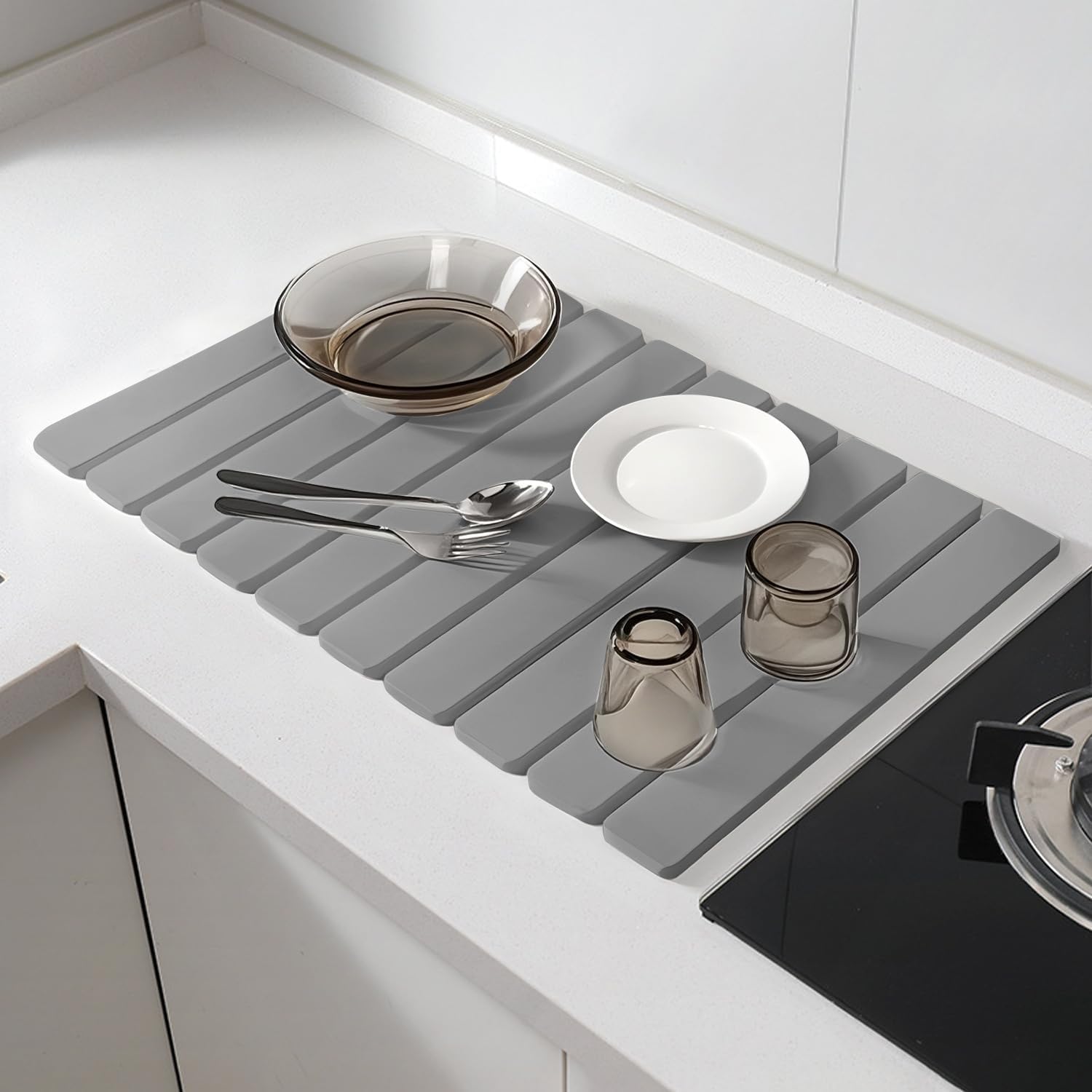 Stone Drying Mat for Kitchen Counter, Eco-Friendly Absorbent Diatomaceous , Absorbent Diatomaceous Earth Bath Mat Quick Dry for Kitchen Dishes Bottles Cups Bathroom Any Countertop 16"(L)×12"(W)