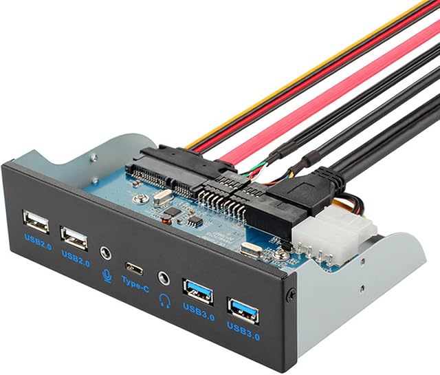 Hima USB3.0 front panel hub, optical drive 5.25'' panel computer expansion board, 7 ports support Type-C, USB 3.0, USB 2.0, microphone input and audio output ports support SATA hard drive chassis DIY