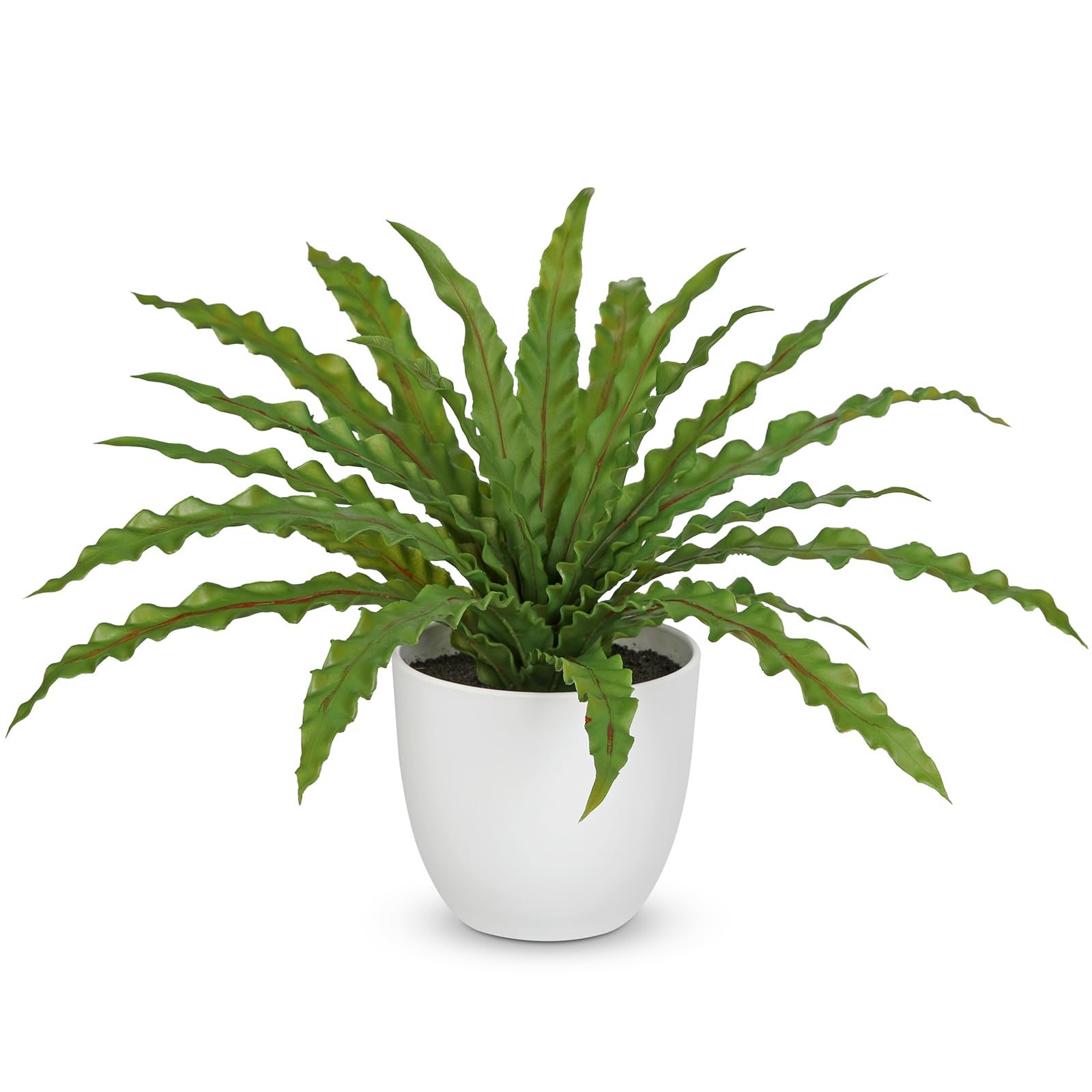 Hollyone Artificial Plant Fake Bird’s Nest Fern, Faux Plant in White Pot, Decorative Potted Plant for Home Decor, Living Room, Bathroom, Kitchen, Office, Table, Desk, Indoor Decorations