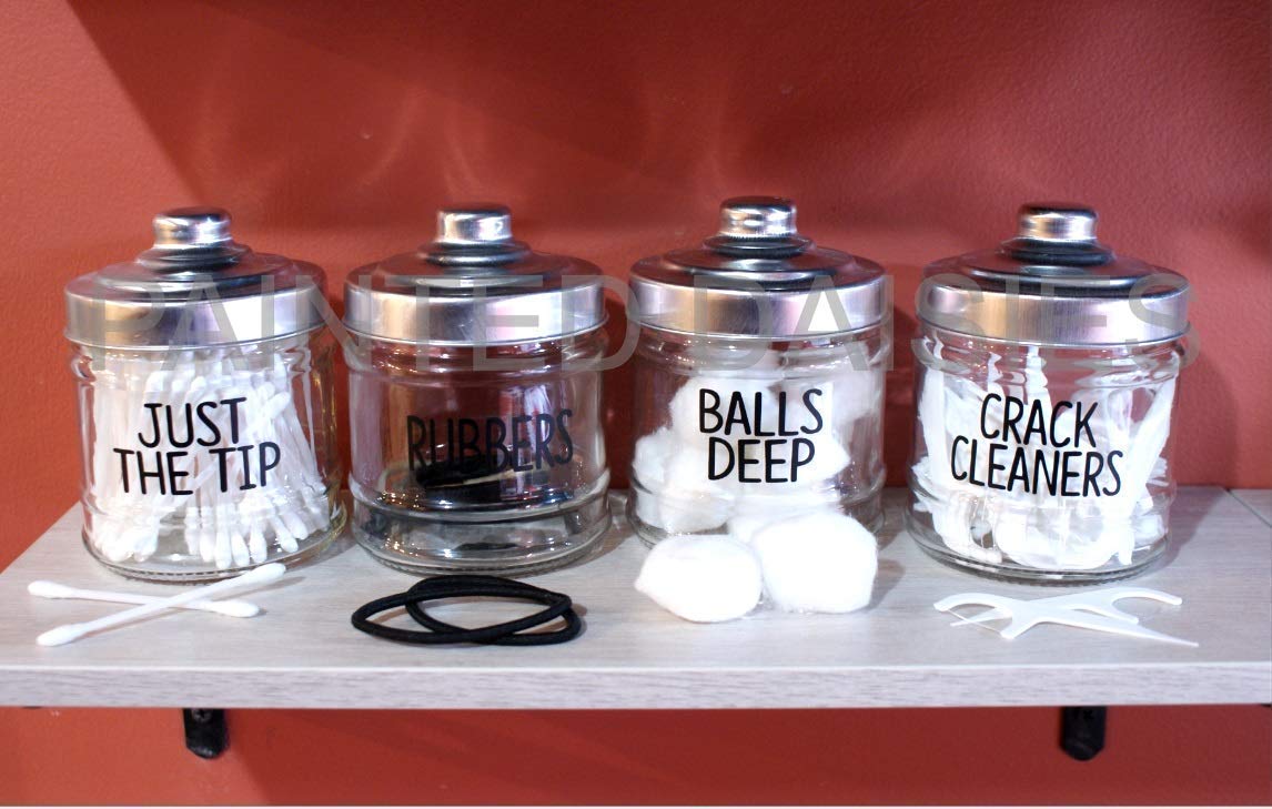 Buy funny bathroom jars, balls deep cotton ball holder, just the tip