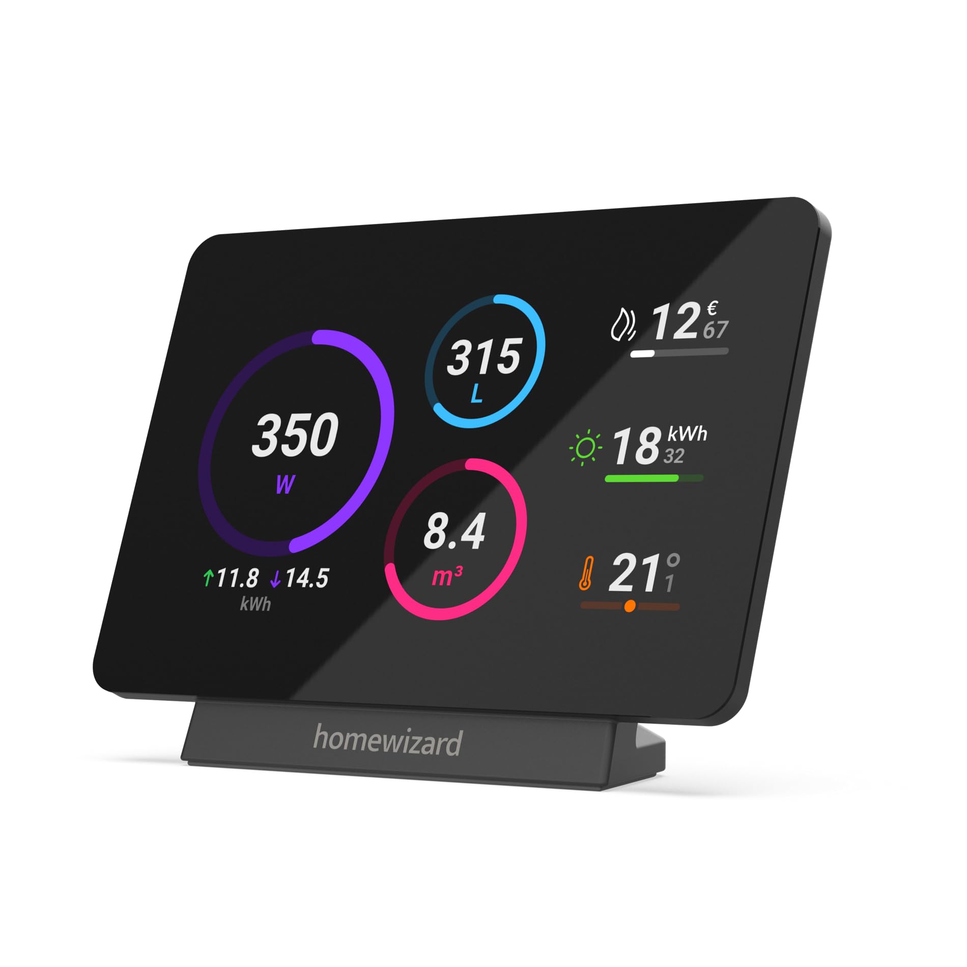HomeWizard Energy Display, Echtzeitverbrauchsanzeige, Zubehör für P1/kWh/Watermeter, Schwarz