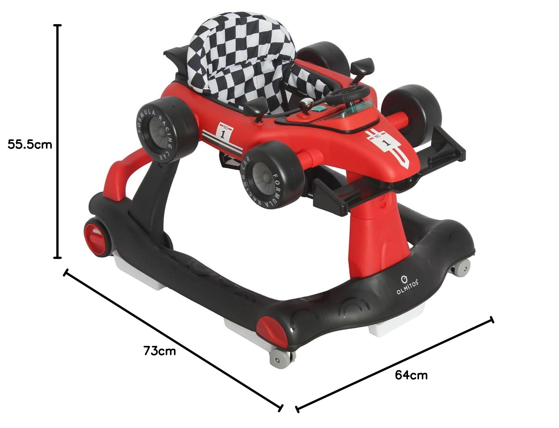 Olmitos - Andador bebé 3 en 1 RACING: Correpasillos y Carrito de Empuje para bebés primeros pasos – a partir de 6 meses para aprendizaje – previene caídas con comodidad y seguridad base antivuelco