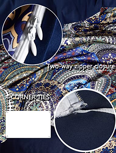 Morromorn Boho Bedding Duvet Cover King Size 3 Pcs Comforter Set Aesthetic Vintage Hippie Retro Rustic Soft Lightweight Navy (Mandala, King/Cal King) #TOP4