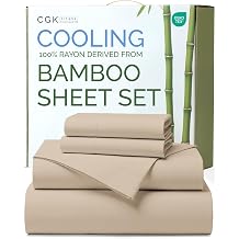 100% Rayon Derived From Bamboo - Bamboo Sheets Full Size - Cooling Sheets for Full - Ultra Soft, Breathable & Hotel Luxury Bedding - 1 Flat & 1 Fitted & 2 Pillowcases w/ 18 Inch Deep Pockets - Wheat