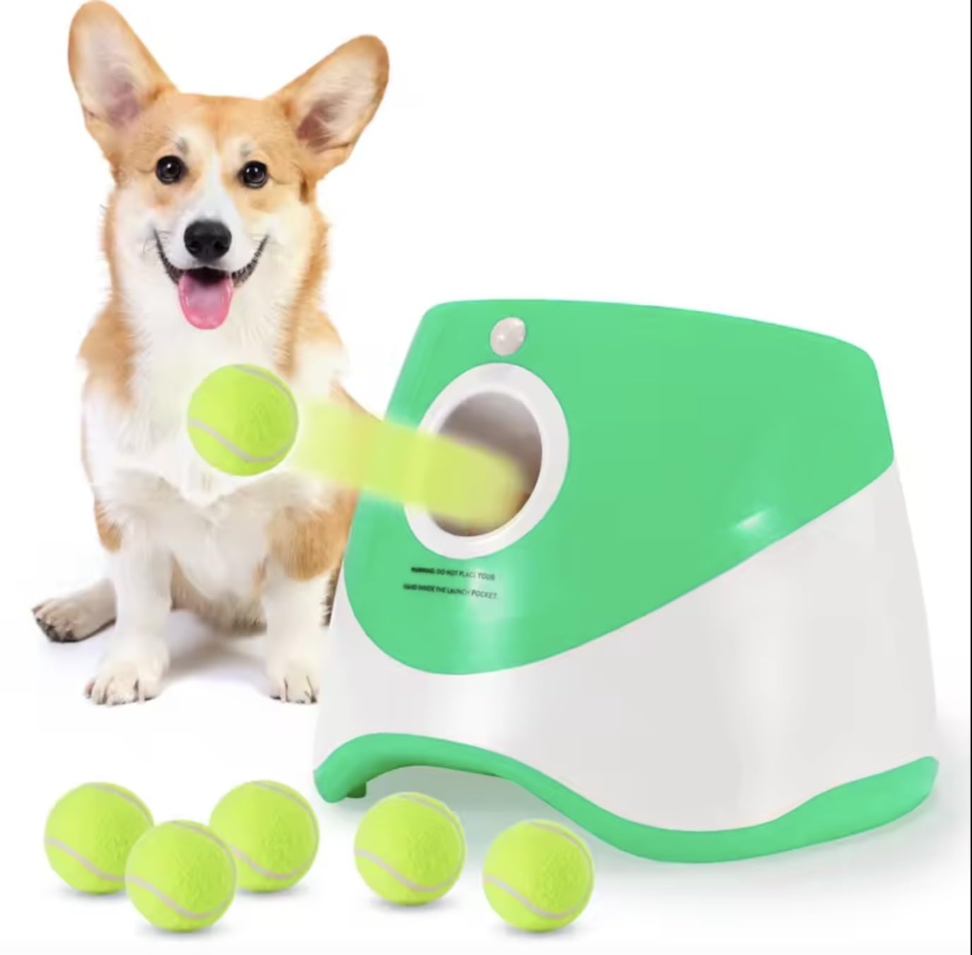 SKYMART - Automatic Dog Ball Thrower – Interactive Ball Launcher Toy with 6 Soft Balls | USB Rechargeable Pet Fetch Machine | Indoor & Outdoor Dog Toy | Durable ABS Build | Compact Design in Green