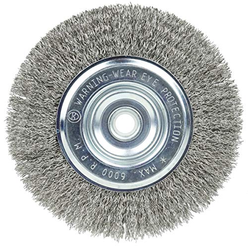 Image of Weiler 36201 Wolverine 6 inch Crimped Wire Wheel, .014 inch Stainless Steel Fill, Narrow Face, 5 /8 inch-1 /2 inch Arbor Hole, Made in the USA (Pack of 2)
