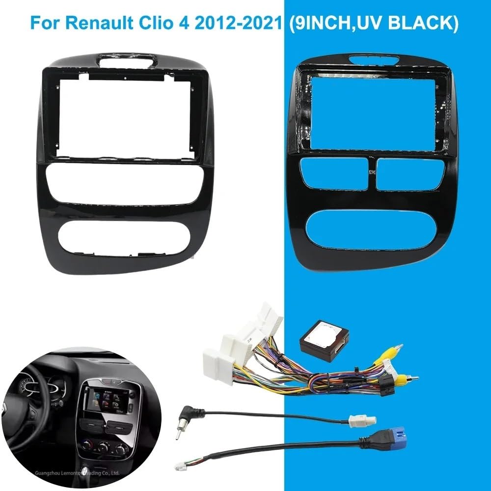 Zestaw zaślepek radiowych 9-calowa rama montażowa radia samochodowego GPS DVD do Renault Clio 4 2012-2021, dekoder Canbus, radioodtwarzacz audio, deska rozdzielcza Ramka do radia(12-21 Frame Cable)