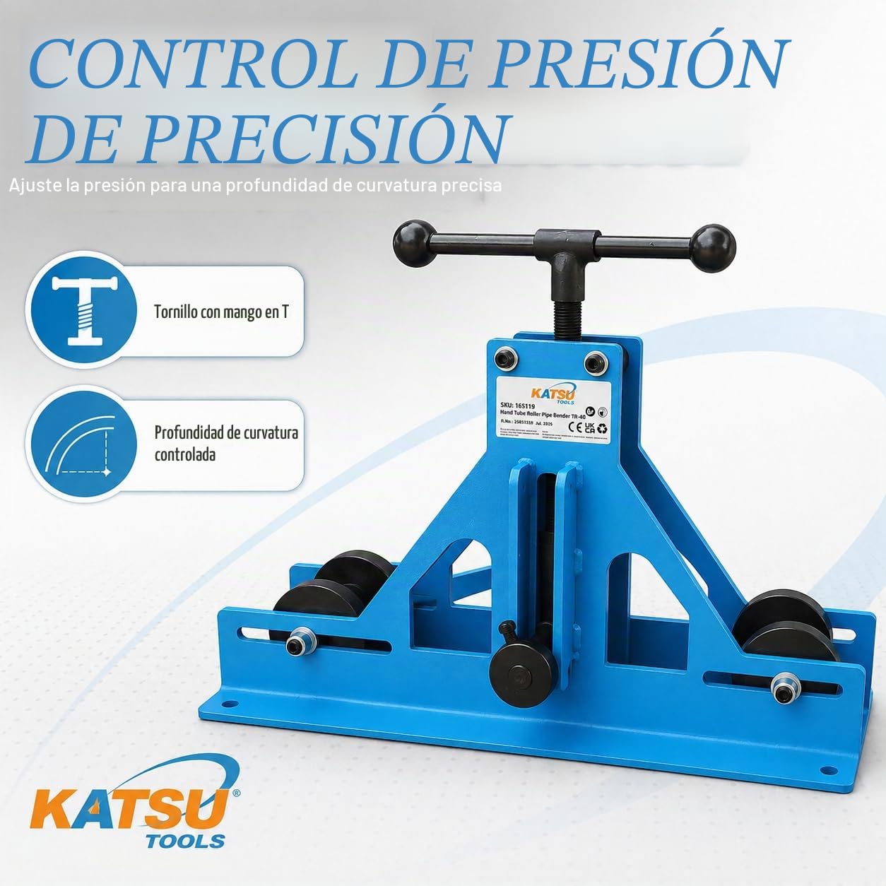 KATSU Dobladora de Tubos 1-1/2" Dobladora de Barra Plana de Rolling Rodillo de Tubo Cuadrado y Rectangular Manual Ajustable para Acero Dulce Cobre y Aluminio 165119