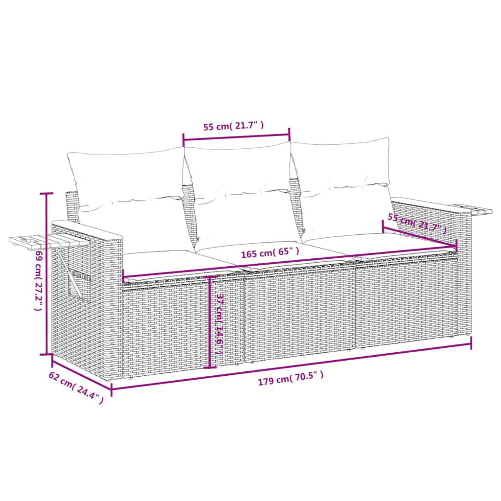 IKAYAA Divanetto da Esterno 3 Posti con Contenitore Divano da Giardino in Polyrattan Salotto da Giardino in Polyrattan Set da arredo per Esterno con Cuscini-Beige e Panna-3 pz